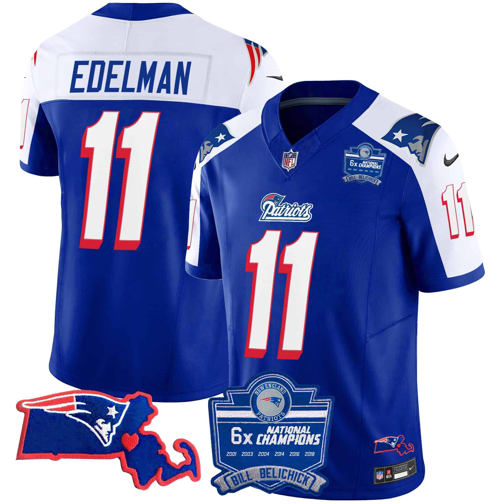 Men New England Patriots #11 Edelman Blue 2024 Nike 6x Champions Patch Vapor Limited NFL Jersey->indianapolis colts->NFL Jersey